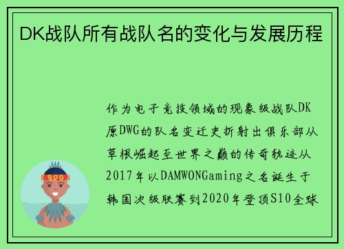 DK战队所有战队名的变化与发展历程