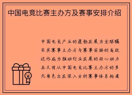 中国电竞比赛主办方及赛事安排介绍