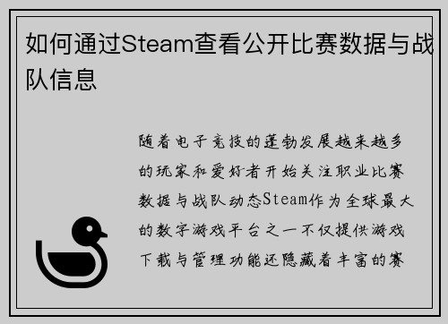 如何通过Steam查看公开比赛数据与战队信息